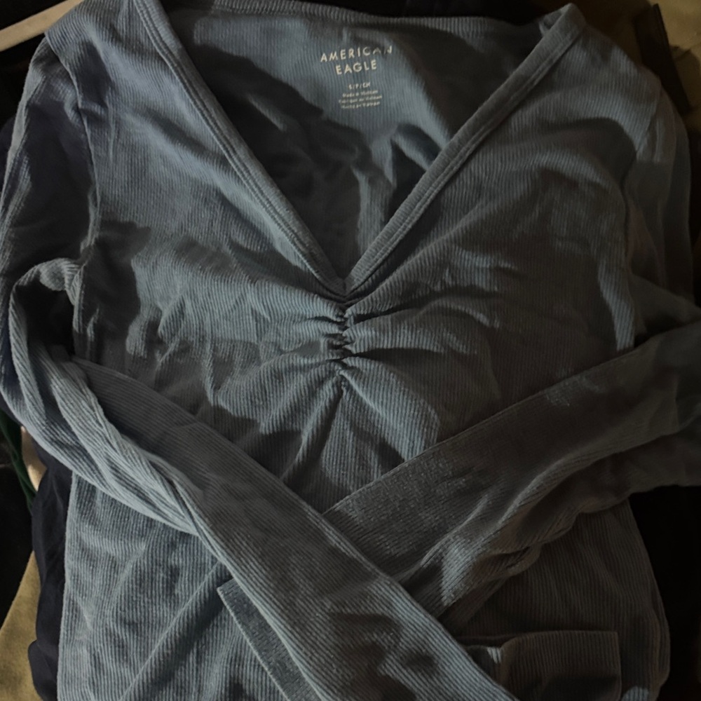 American Eagle Outfitters Women's Long Sleeve Blue Top
